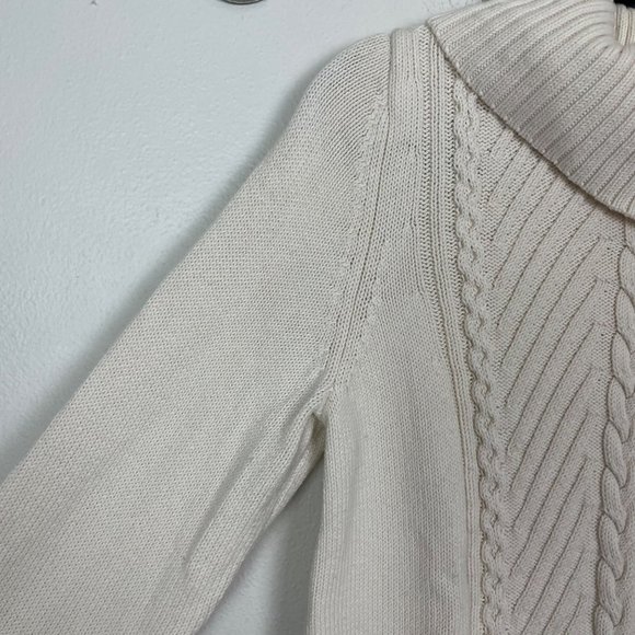 Talbots Woman's Sz M Cream Cable Knit Fold Over Neck Thick Winter Sweater - Picture 6 of 9